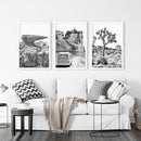 Black White Desert Nature Wall Art Set. Cliff, Van, Tree by Wall Art Set