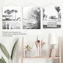 Black White California Surfing Prints. Van, Ocean Wave, Surfboards by Wall Art Set
