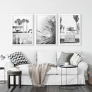 Black White California Surfing Prints. Van, Ocean Wave, Surfboards by Wall Art Set