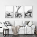 Black White Farm House Wall Décor. Horse, Hay Bales by Wall Art Set