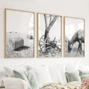 Black White Farm House Wall Décor. Horse, Hay Bales by Wall Art Set