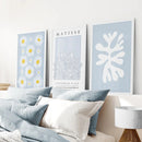 Abstract Matisse Print Set of 3. Blue Floral Wall Art by Wall Art Set