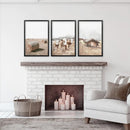 Rustic Fall Set of 3 Posters. Wooden Barn, Cows, Hay Bales by Wall Art Set