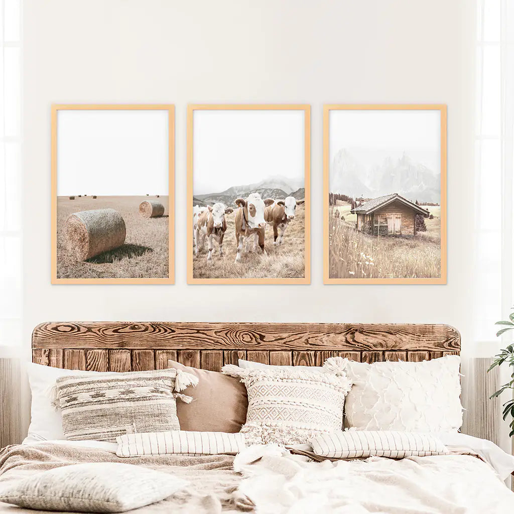 Rustic Fall Set of 3 Posters. Wooden Barn, Cows, Hay Bales, photo 8 of 13