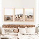 Rustic Fall Set of 3 Posters. Wooden Barn, Cows, Hay Bales by Wall Art Set