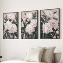 Peonies Flowers Wall Art Set of 3. Pink and Green Decor by Wall Art Set