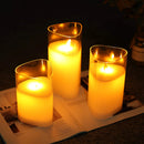 Set of 3 Glass Battery Operated Triangle Flameless Candles by JHY DESIGN
