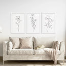 Wildflower Trendy Line Art Set of 3 Wall Decor by Wall Art Set