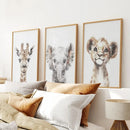 Cute Set of 3 Watercolor Jungle Animal Wall Art by Wall Art Set