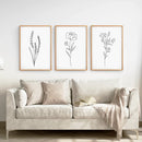 Minimalist Black White Botanical Line Art. Set of 3 Prints by Wall Art Set
