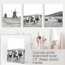 Farmhouse Black White Wall Art. Windmill, 3 Cows, Hay Bales by Wall Art Set
