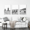 Farmhouse Black White Wall Art. Windmill, 3 Cows, Hay Bales by Wall Art Set