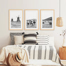 Farmhouse Black White Wall Art. Windmill, 3 Cows, Hay Bales by Wall Art Set