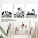 Rustic Black White Wall Art Set. Cows, Sunflowers, Old Barn by Wall Art Set
