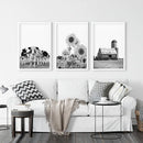 Rustic Black White Wall Art Set. Cows, Sunflowers, Old Barn by Wall Art Set