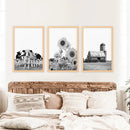 Rustic Black White Wall Art Set. Cows, Sunflowers, Old Barn by Wall Art Set