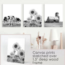 Rustic Black White Wall Art Set. Cows, Sunflowers, Old Barn by Wall Art Set