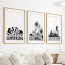 Rustic Black White Wall Art Set. Cows, Sunflowers, Old Barn by Wall Art Set