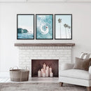 Blue Ocean Themed 3 Piece Wall Art. Palm Trees, Waves by Wall Art Set