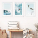 Blue Ocean Themed 3 Piece Wall Art. Palm Trees, Waves by Wall Art Set
