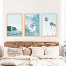 Blue Ocean Themed 3 Piece Wall Art. Palm Trees, Waves by Wall Art Set