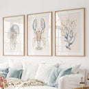 Ocean Animal Prints. Jellyfish, Lobster, Corals Wall Art by Wall Art Set