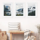 Yosemite Valley Misty Mountain Forest. Set of 3 Prints by Wall Art Set