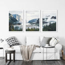 Yosemite Valley Misty Mountain Forest. Set of 3 Prints by Wall Art Set