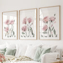 Watercolor Blush Pink Flowers Poster Decor Set by Wall Art Set