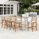 Set of 1 Outdoor Counter Height Bar Stool Woven Paper Rope Patio Barstool with Teak Wood Frame by LJGDeals