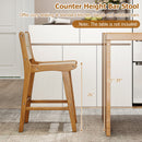 Set of 1 Outdoor Counter Height Bar Stool Woven Paper Rope Patio Barstool with Teak Wood Frame