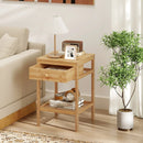 Set of 1/2 Bamboo Nightstand Bedside Table with Storage Drawer and Open Shelf by LJGDeals