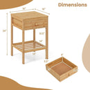 Set of 1/2 Bamboo Nightstand Bedside Table with Storage Drawer and Open Shelf by LJGDeals