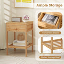 Set of 1/2 Bamboo Nightstand Bedside Table with Storage Drawer and Open Shelf by LJGDeals
