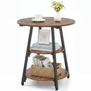 Industrial Side Table with 3-Tier Shelves and Metal Frame