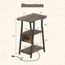 Industrial Side Table with Charging Station & 3-Tier Shelves