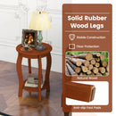 Set of 2 15 Inch 2-Tier Round End Table with Storage Shelf-Walnut
