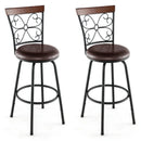 2 Pieces 24-30 Inch Adjustable PU Cushioned Swivel Barstools-Brown by LJGDeals