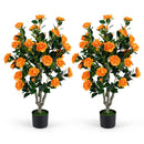 Artificial Camellia Tree 39.5" with Cement Pot - Set of 2 by DirectDeals