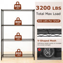 Set of 2 4-Tier Metal Storage Shelving Unit with V-Shaped Wire Rack-Black