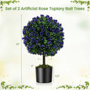22 Inch Set of 2 Artificial Purple Rose Topiary Ball Trees with Cement-Filled Pot-Purple by LJGDeals