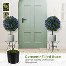 22 Inch Set of 2 Artificial Purple Rose Topiary Ball Trees with Cement-Filled Pot-Purple