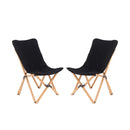 Set of 2 Bamboo Dorm Chair with Storage Pocket for Camping and Fishing-Black