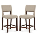 2 Piece Bar Chair Set with Hollowed Back and Rubber Wood Legs-Beige