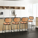 29.5 Inch Modern Faux Leather Bar Stools with Imitation Rattan Woven Backrest by LJGDeals