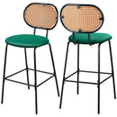 29.5 Inch Modern Faux Leather Bar Stools with Imitation Rattan Woven Backrest