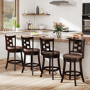 Set of 2 Bar Stools Swivel Bar Chairs with Footrest and Lattice Backrest