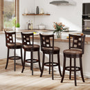 Set of 2 Bar Stools Swivel Bar Chairs with Footrest and Lattice Backrest