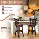 Set of 2 Bar Stools Swivel Bar Chairs with Footrest and Lattice Backrest