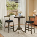 Set of 2 Bar Stools Upholstered with Rubber Wood Legs and Footrests-Oak by LJGDeals